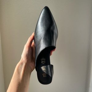 Black leather mules